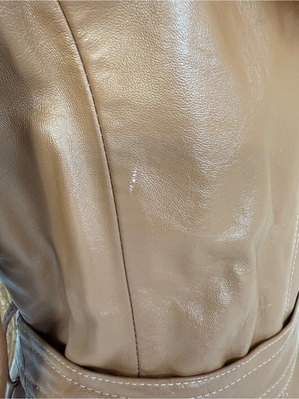 Women's Vintage 70s Brown Leather Trench Coat with Fox Fur Collar - Picture 7 of 7